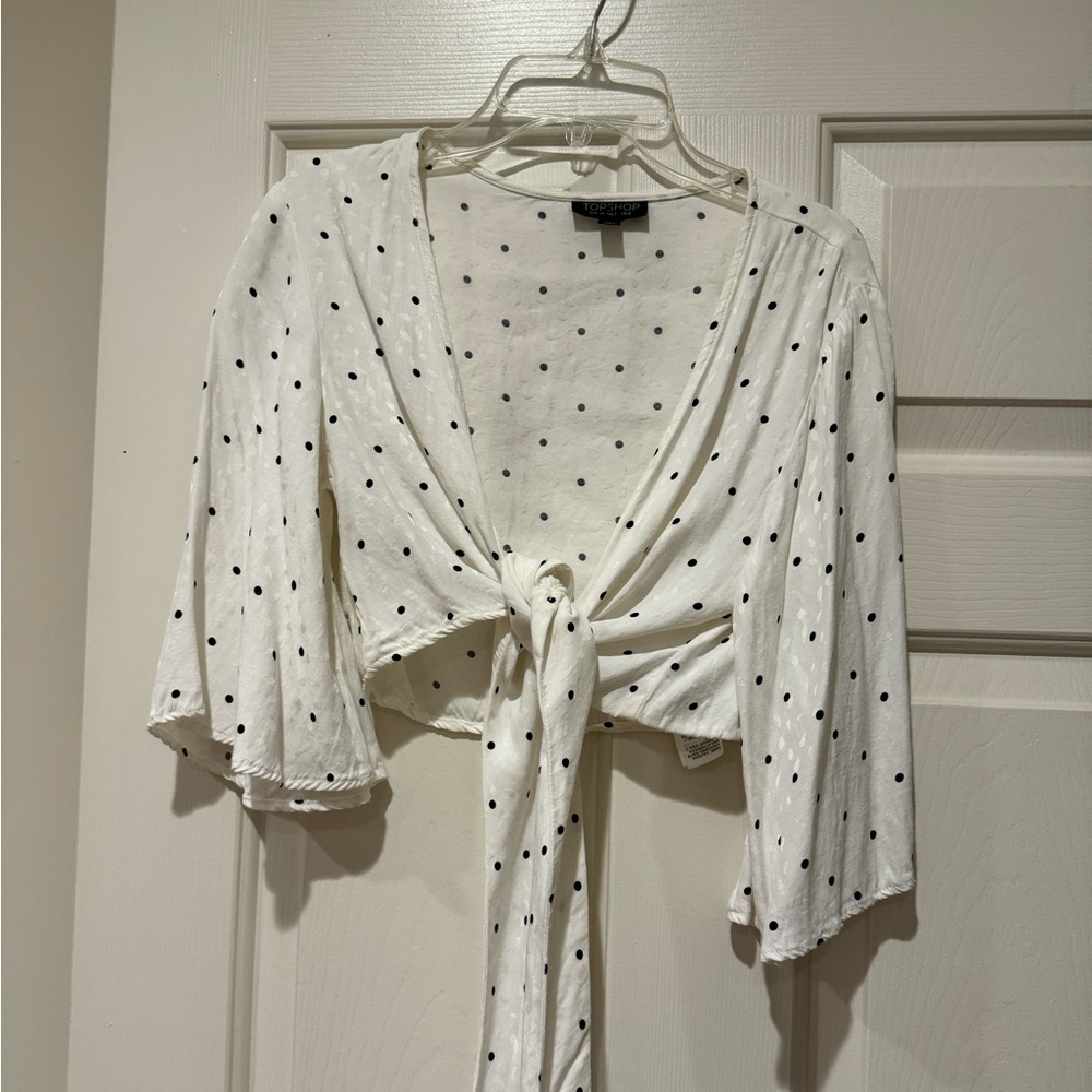 Topshop Tie Front Top with Polka Dots